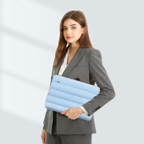Image of MOSISO 13-14 inch Laptop Case, 13.3 inch Puffy Laptop Sleeve Compatible with MacBook Air 13 13.6 M3 M2 M1 /Pro 13 /Pro 14, HP, Dell, ASUS, Lenovo, Polyester Horizontal Bag with Small Case, Air Blue