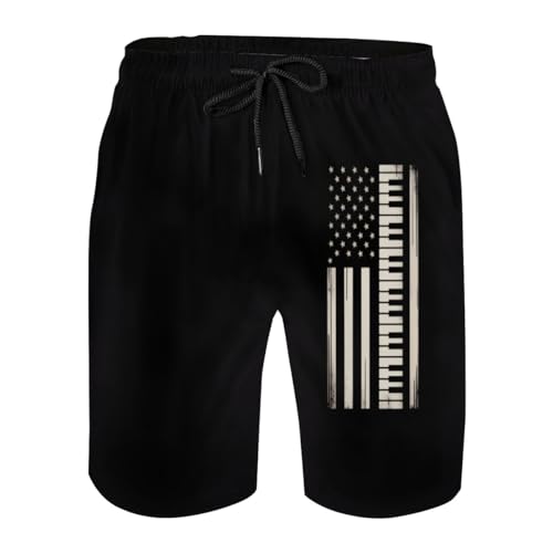 Piano American Flag Pianist USA Mens Swim Trunks Boys Quick Dry Board Shorts with Mesh Lining
