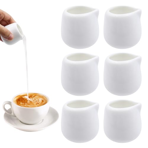 CONNECTION Mini Pot à Lait 6 Pièces Pot à Lait en Porcelaine en Sans Poignée 50 ml Petits Pots À Lait En Céramique Blanc Pichet Céramique Lait pour...