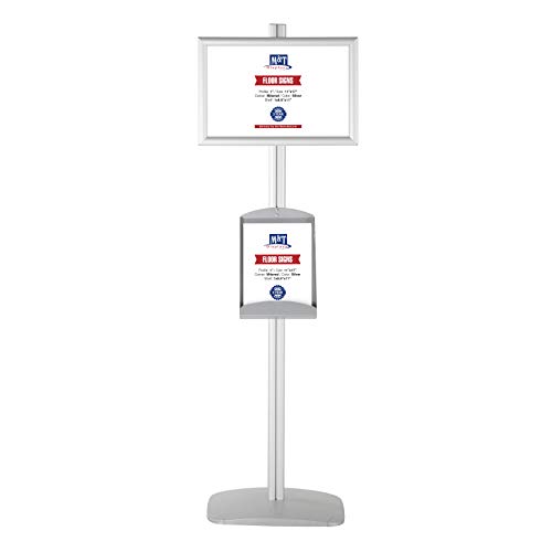 M&T Displays Soporte de exhibición de aluminio de una sola cara, soporte para carteles de folletos de documentos de carga frontal, marco plateado a presión, 1 x 11 x 17 pulgadas y estante de bandeja