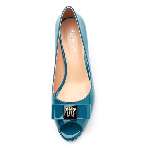 Womens Dress Peep Toe Patent Open Toe Slip On Dating ，Patent Slip On Bow Round Toe Bow Decorated Kitten Low Heel Pumps Shoes 2 Inch3