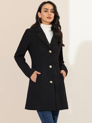 Image of Allegra K Womens Winter Elegant Pea Coat 2026 Single Breasted Long Overcoat | Notch Lapel Collar, Warm, Work Office Trench Coats,Outwear Outfit
