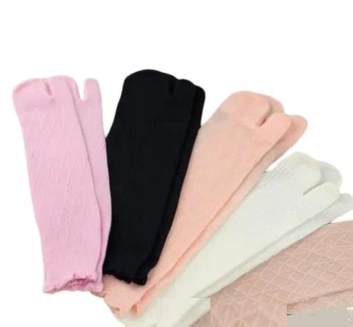 Women girls fashion summer socks pack of 5 ankle length nylon solid pattern split toe type soft breathable stretch comfortable lightweight daily use socks set Multi-picture-10