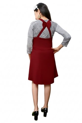 Image of FNOCKS Girls Pinafore Dress with Striped Inner Top & Bow Back Detail