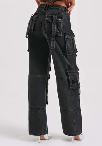 Cargo Jeans for Women Low Rise Baggy Jeans Y2K Multi-Pockets Straight Leg Casual Cargo Pants2