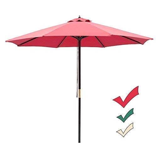 SUNNYARD 9 Ft Wood Market Patio Umbrella Outdoor Garden Yard Umbrella with Pulley