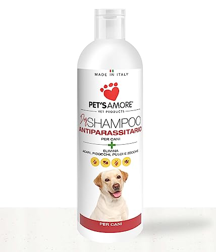 Shampoo Antiparassitario per Cani ml 250, Elimina Pulci, Zecche, Acari e Pidocchi