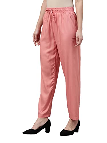 Image of GO COLORS Women Solid Mid Rise Relaxed Fit Viscose Casual Pants