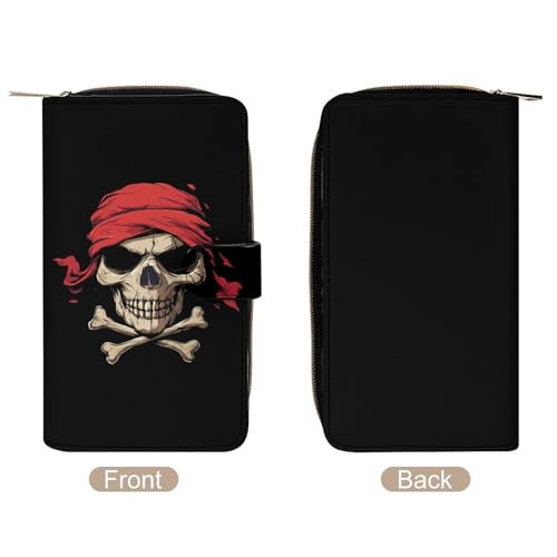 Jolly Roger Piratees Skull Crossbones Womens PU Leather Wallet Long Purse Clutch Organizer for Office Travel3