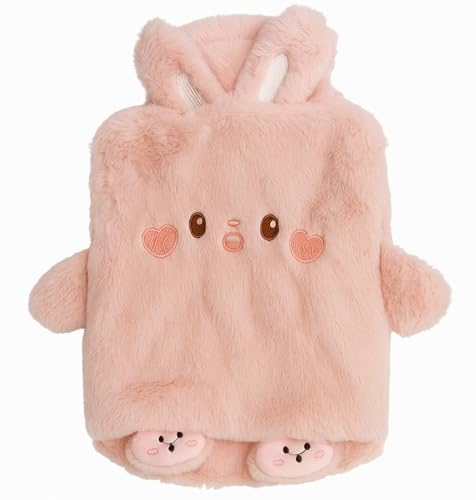Image of Hot Water Bottle with Cover 2000ml | Hot Water Bags for Pain Relief,Period Cramps | Leakproof Safe and Durable Recyclable Hot Water Bottle Winter for Women,Men (2 Liters,Pink Rabbit)