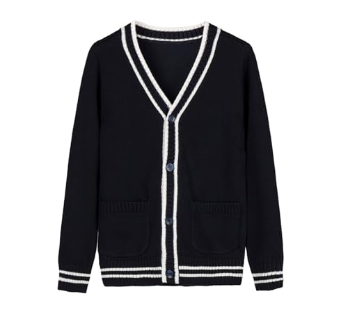 eton kidd Striped Cardigan Sweater with Refined Contrast Collar and Windproof Cuffs Blue