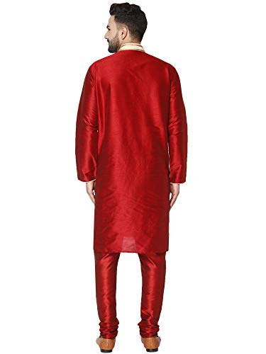 SKAVIJ Men's Tunic Art Silk Kurta Pajama Set Indian Ethnic Dress Suit2