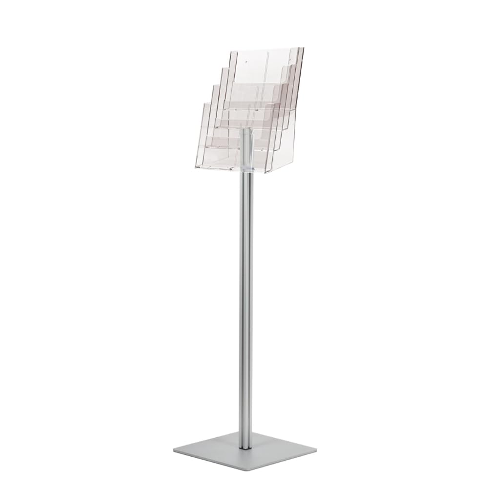 Espositore Portadepliant a Piantana da terra con 4 Tasche A4 in plexi, montante in alluminio e base in metallo per un'ottima stabilità - Serie Quadra