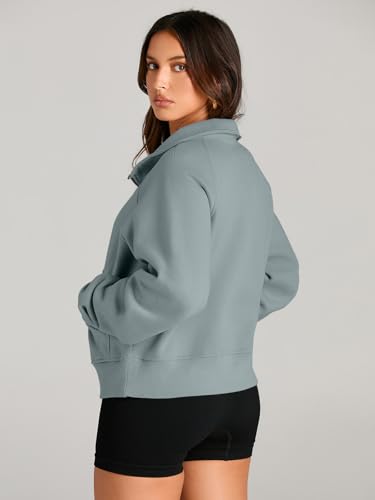 AUTOMET Womens Sweatshirts Half Zip Cropped Pullover Fleece Quarter Zipper Sweater Hoodies 2025 Fall Fashion Outfits Clothes Greygreen Medium