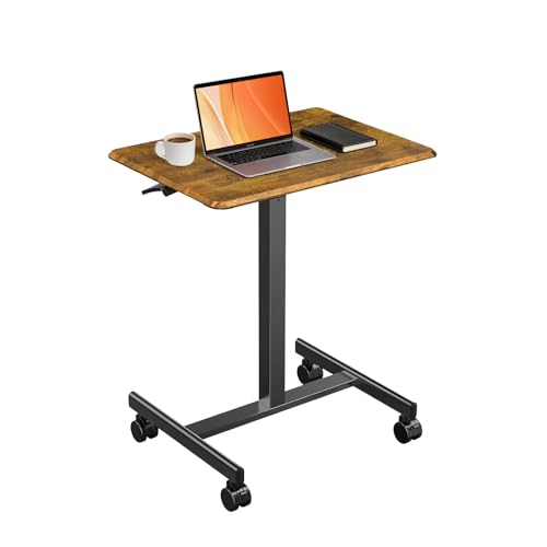 SageNest Adjustable Height Mobile Standing Desk with Lockable Casters, Rolling Sit Stand Laptop Computer Desk, Portable Compact Workstation for Home Office Dorm, Brown