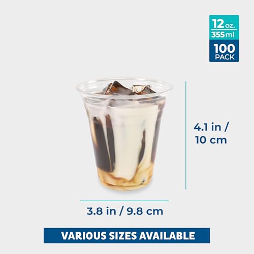 Image of Freshware 12 oz Clear Disposable Plastic Cups, 100 Pack Clear Plastic Cups Tumblers, Heavy-duty Party Glasses, Disposable Cup for Thanksgiving, Halloween, Christmas Party