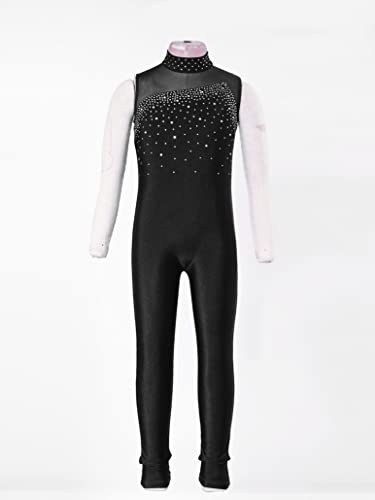 Shinsto Gymnastics Leotard For Girls Long Sleeve Round Collar Shiny Rhinestone Ballet Dance Bodysuit Jumpsuit Black 6 Years #TOP2