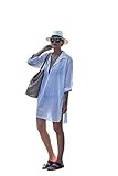 NFASHIONSO Women's Sexy Cotton Deep V Neck Swimsuit Cover up/Beachwear Dress,White-Shirt