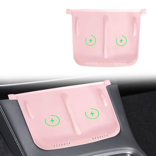 CHRYMUM 2025 Upgrade fit Model 3/Y Center Console Wireless Charger Mat - Silicone Cover with Wireless Charging Phone Pad, Interior Accessories for Model 3/Y