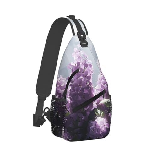 Bolso bandolera cruzado con flores violetas y patrón floral miniatura 2