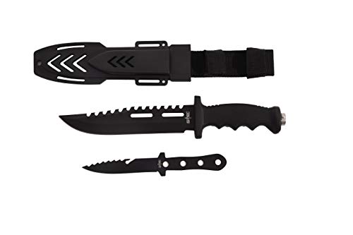 11.5" Tactical Survival Rambo Hunting Fixed Blade for Practical Use Durable Knife Army Bowie w ABS Sheath and a Throwing Knife (Black Style 2 w/Throwing Knife)