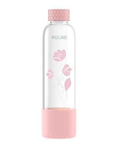 Image of Rioware Purifa Pro Borosilicate Glass Water Bottle With Silicon Sleeve (750Ml) | Airtight Lid | Leak Proof | Silicon Cap | Fridge Water Bottles For Home, Office & Gym -Pack Of 01(Pink)