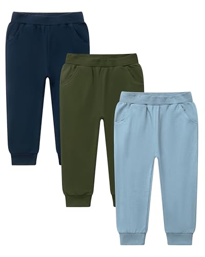 Image of GFQLONG Toddler Boys 2 Pack Cotton Active Jogger Sweatpants,Kids Casual Athletic Solid Pocket Pull On Pants