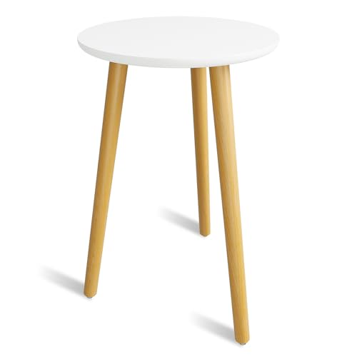 Bamworld Estante Redondo de Madera para Macetas Blanco, Soporte para Plantas Interior Alto 42 cm, Mesita de Centro Decorativa con Estilo Mid-Century para Sala de Estar y Dormitorio
