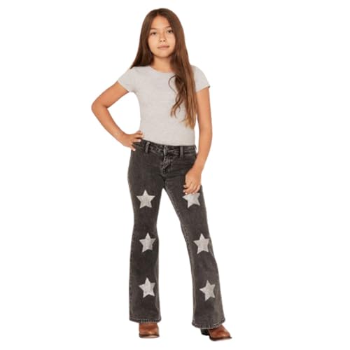 Rock & Roll Girls' Glitter Star Print Flare Jean - Charcoal