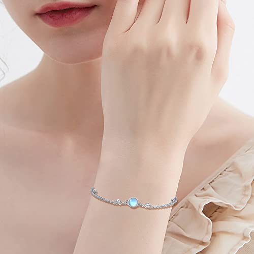 Bracelet en argent sterling 925 et véritable pierre de lune ronde - 5
