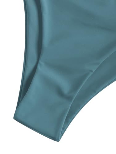 Image of ZAFUL Women's High Cut Bandeau Bikini Set Strapless Solid Color 2 Pieces Bathing Suit Swimsuit