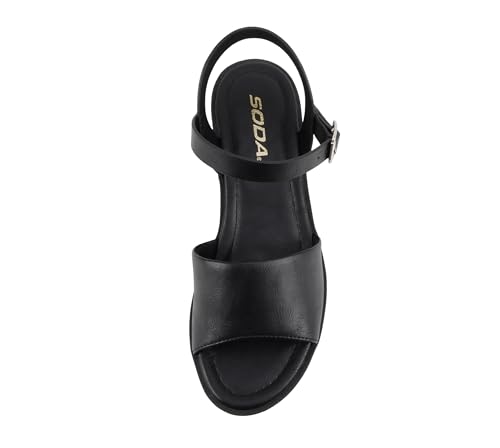 Image of Soda inchStacie inch ~ Women Open Toe Lug Sole Mid Block Heeled Sandals with Adjustable Ankle Strap