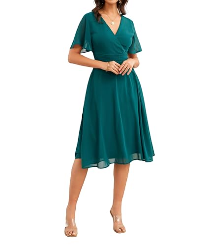 Image of Women's Summer Elegant Chiffon Wrap V Neck Aline Dress