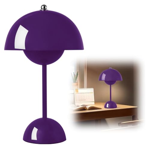 DASIAUTOEM Pilzlampen Tischlampe, LED Akku Tischlampe Kabellos, 3000k-6000k Moderne Aufladbar, Touch Dimmbar Tischleuchte Macaron Lampe​ mit 3 Helligkeits Modi, Retro Nachttischlampe (Violett)
