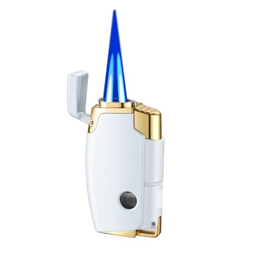 Encendedor de metal con doble llama, resistente al viento y a altas temperaturas, con ventana de aire transparente visible, encendedores multifuncionales y prácticos, regalo for papá y novio.(White)