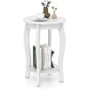 GOFLAME 2-Tier Round End Table, Mid-Century Modern Sofa Side Table with Storage Shelf, Solid Wood Legs, Compact Accent Table, Nightstand for Living Room, Bedroom, Small Space, White