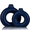 Blue ceramic vases set 2 circular blue small vase farmhouse country blue vases home decor living room decoration table decoration fireplace decor and entrance decoration centerpieces  urban country home decor