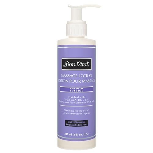 Bon Vital Swedish Massage Lotion 8 oz Lightweight Professional Massage Lotion for Massage Therapy and Sports Massage Enriched with Vitamins and Plant-Based Extracts Unscented Formula