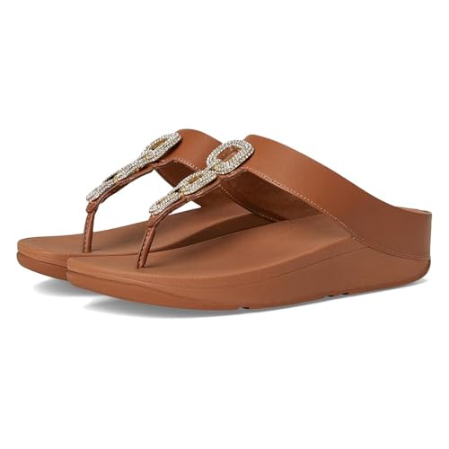 FitFlop Women's Fino Crystal-Chain Leather Toe-Post Sandals Wedge3