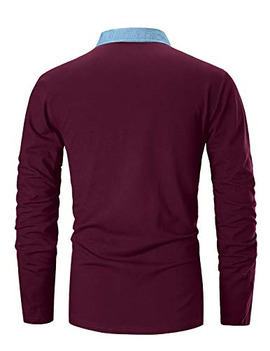 LIUPMWE Poloshirt voor heren, lange mouwen, slim fit, denim, naaien, effen, golf, poloshirt, katoen - Image 3