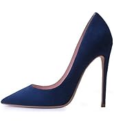 Zhabtuc Escarpins à talons hauts en daim pour femme 12 cm Bout pointu fermé Talons hauts avec penin absat...