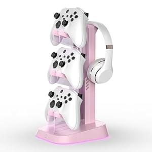 Gaming RGB Headphones Stand, Headset Stand with Colorful Light Modes-Controller Holder with 2 USB Charging Ports and Type-c-Earphone Hanger Accessories for Desktop Gamer (Pink-1)