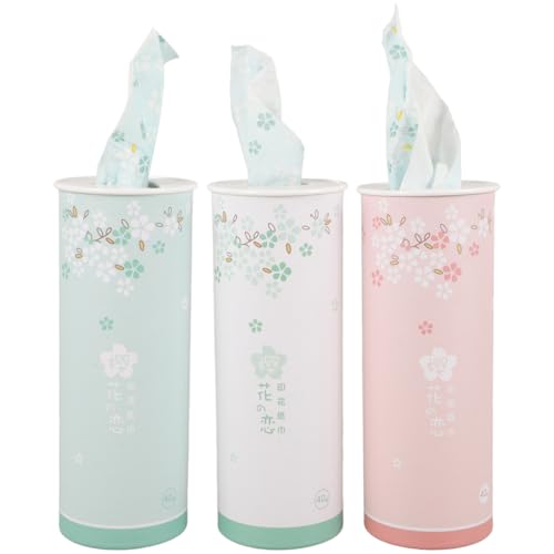 3pcs Car Tissues with Box - Stylish Printed Round Tissue Holder - Travel Cylinder Tissue Tubes for Car, Home, Office - Assorted Colors, 40 Sheets Each