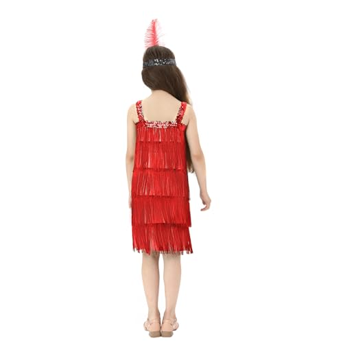 Disfraz niña años 20 vestido flecos con banda pluma miniatura 3