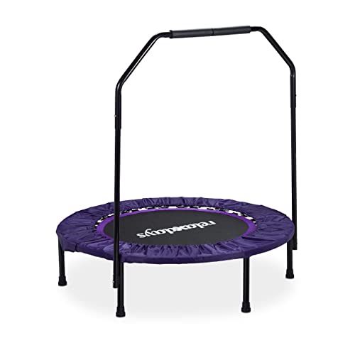 Relaxdays Trampolin faltbar mit Haltestange Indoor H x B x T: 113 x 102 x 102 cm Maximalbelastung: 120 kg schwarz-lila