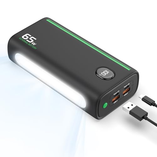Laptop Power Bank 65W USB C 30000mAh with Flashlight, Portable Laptop Charger Super Fast Charging 4-Port PD3.0 External Battery Pack for iPhone 13/12 Pro MacBook Dell XPS IPad Mini Samsung Switch