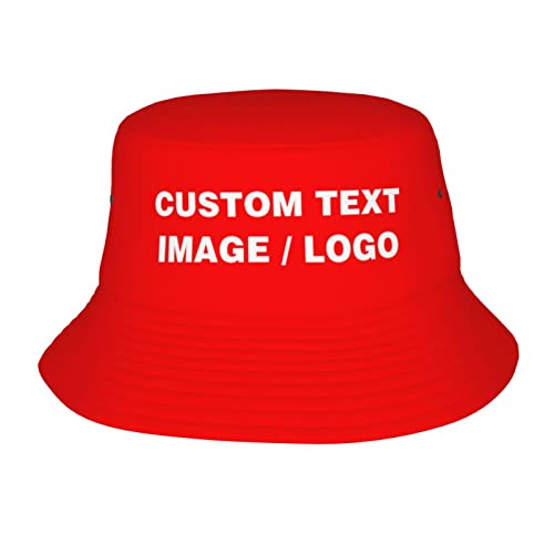 Custom Personalized Bucket Hat Summer Hat Custom Hat for Men Women Reversible Beach Sun Cap Fishing Hat for Travel Outdoor Red