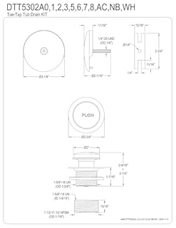 Kingston Brass DTT5302A8 Made to Match Touch-Toe Tub Drain Replacement Kit, Satin Nickel
