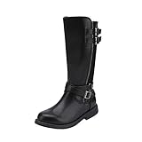 DREAM PAIRS Girls Black Buckle Knee High Riding Winter Fashion Boots Size 13 Little Kid Luckid-03