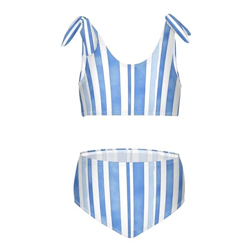 KLL Navy Blue and White Stripes Girls 2 Piece Bikini Sets Quick-Dry Swimming Swimwear Swimsuit